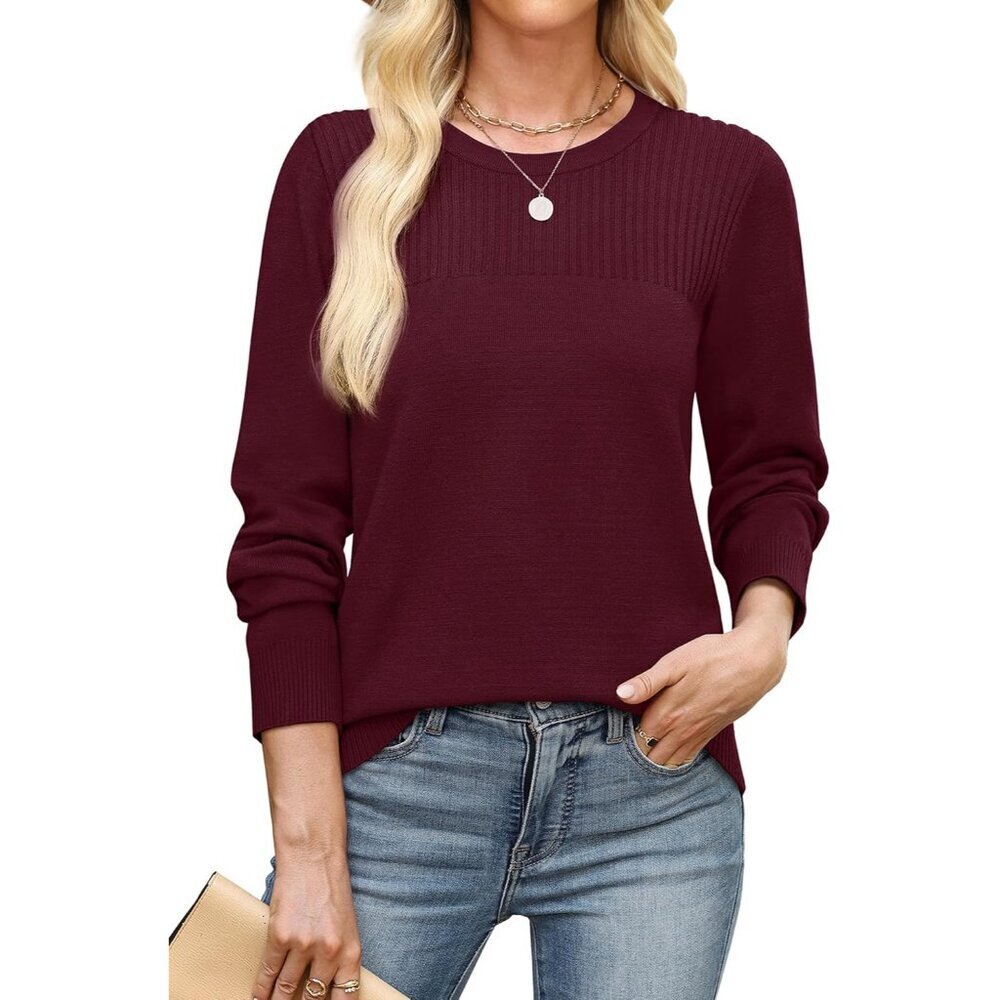 Women’s Ribbed Knit Sweater Long Sleeve Round Neck Fall Winter Fashion - Picture 2 of 5